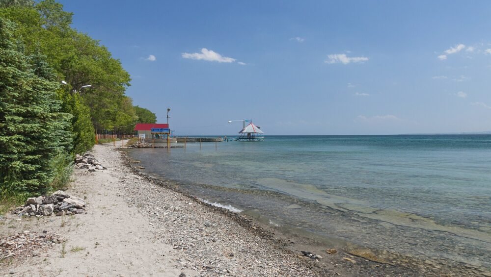 Blue water of Lake Sevan seen from the Sevan Peninsula
