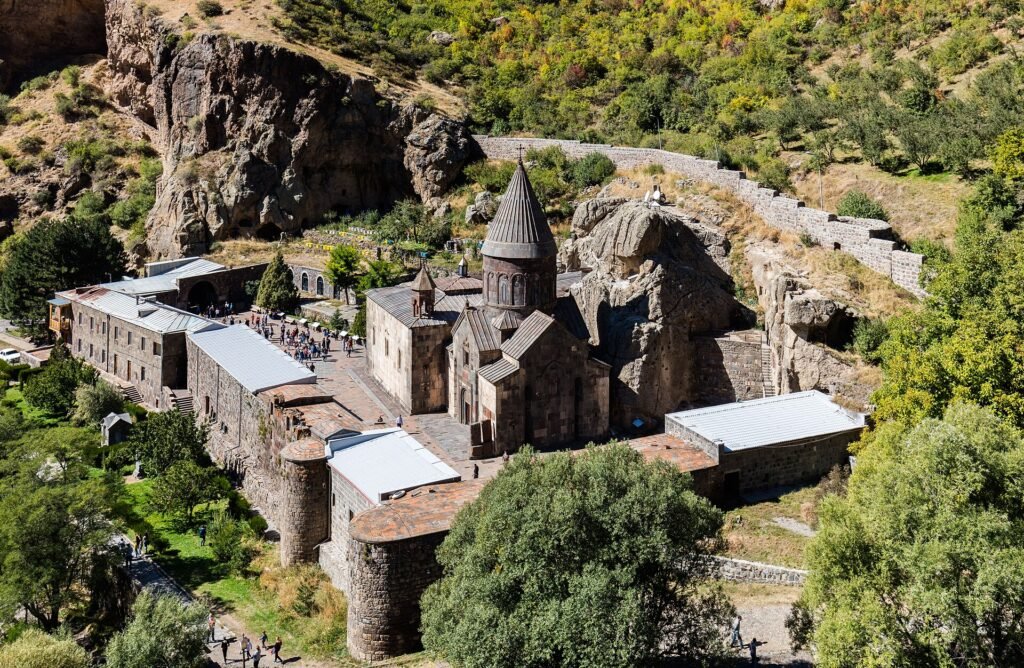 Geghard Monastery carved into the rock of the Azat Valley