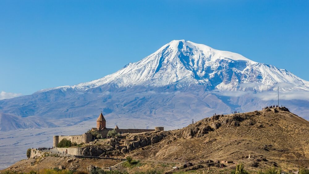 Khor Virap Monastery on its hill in the Ararat Plain