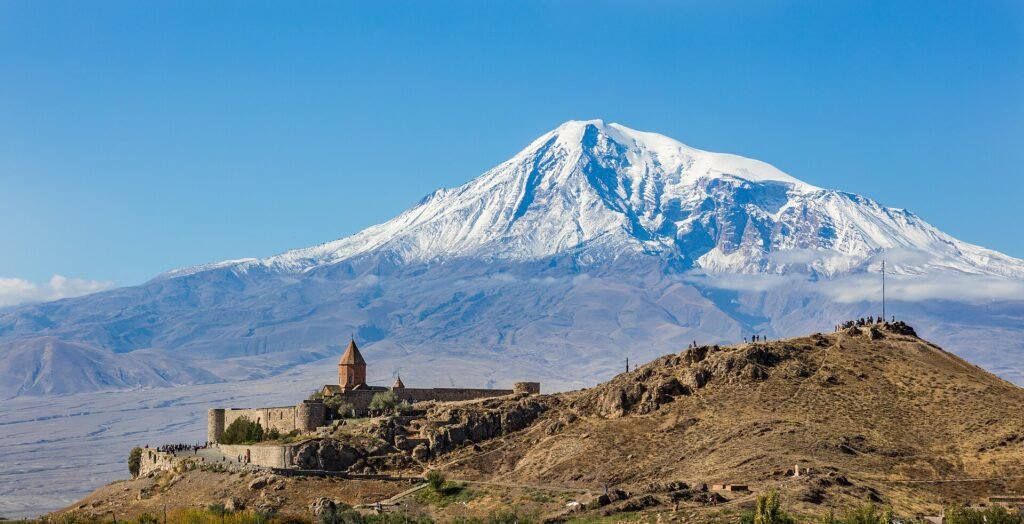 Khor Virap Monastery on its hill in the Ararat Plain