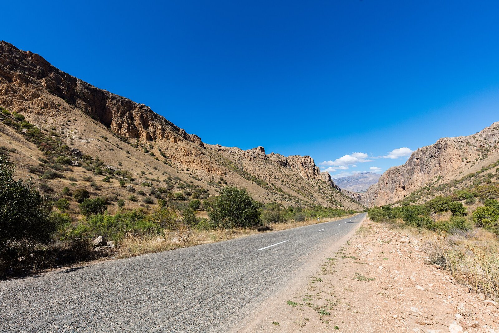 Road through the red rock canyon to Noravank, Armenia