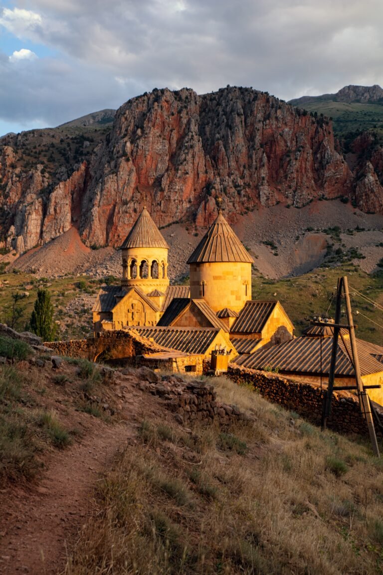 A stone Armenian monastery in the mountains