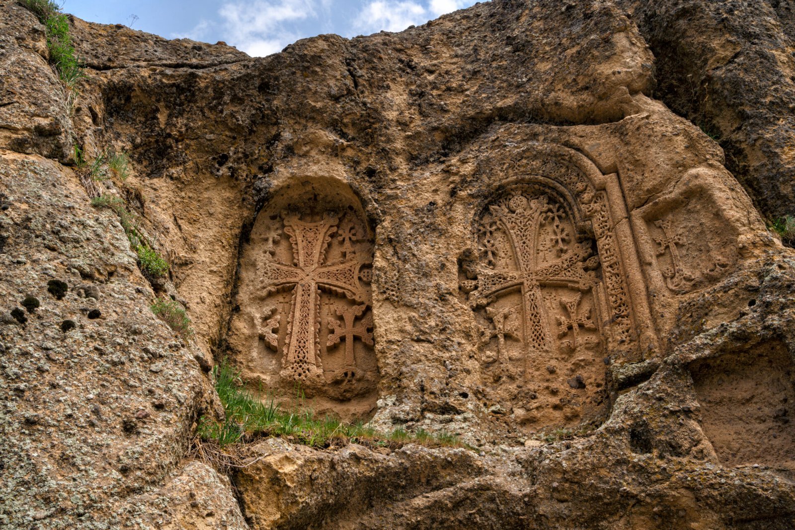 Geghard Monastery, partly carved into the rock of the Azat valley, Armenia