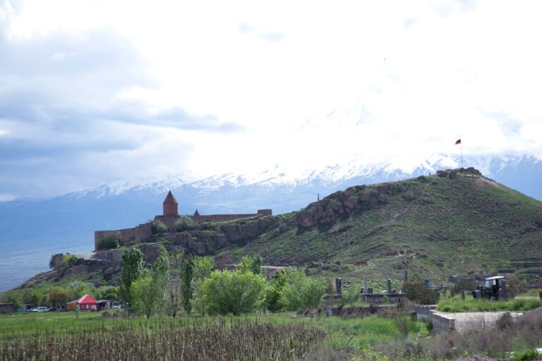 Khor Virap Monastery in front of snow-capped Mount Ararat, Armenia