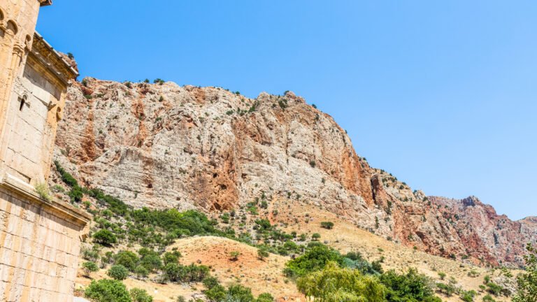 Colourful red cliffs of the gorge around Noravank Monastery, Armenia