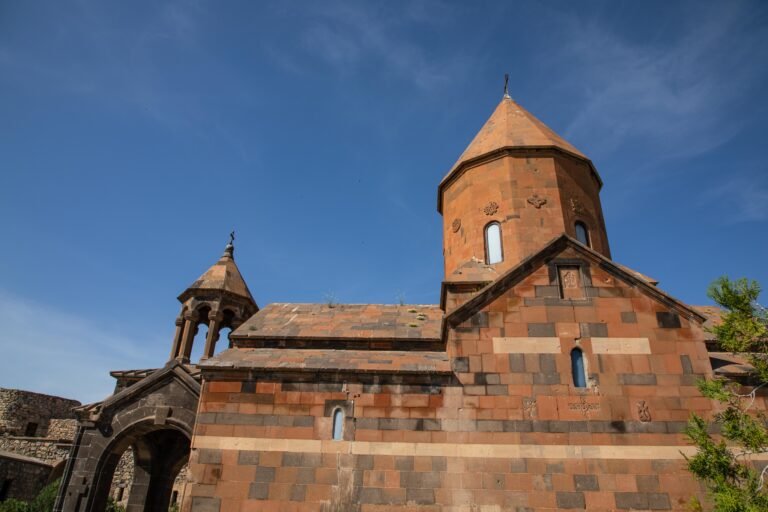 A traditional Armenian stone church in a mountain village