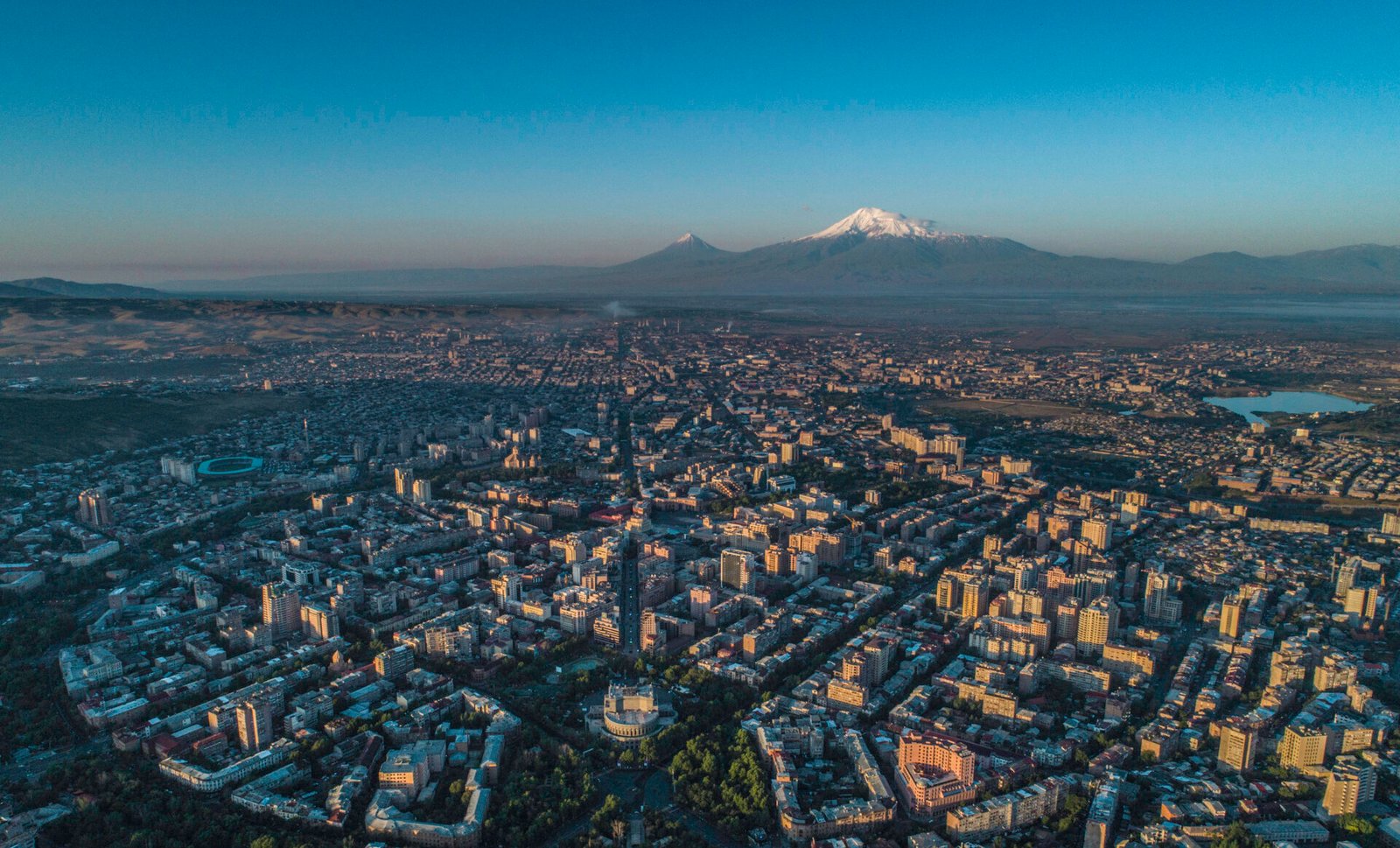 Drone shot over the rooftops of Yerevan, Armenia