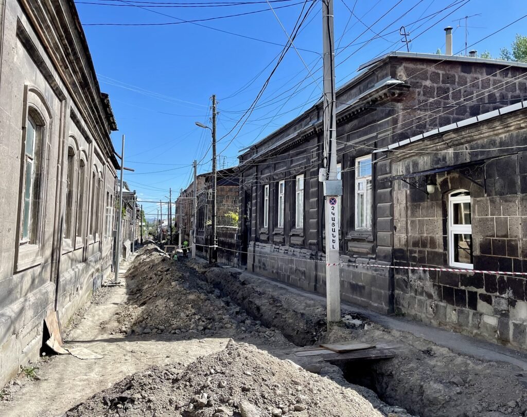 Ajemyan Street in Gyumri, Armenia, during reconstruction work