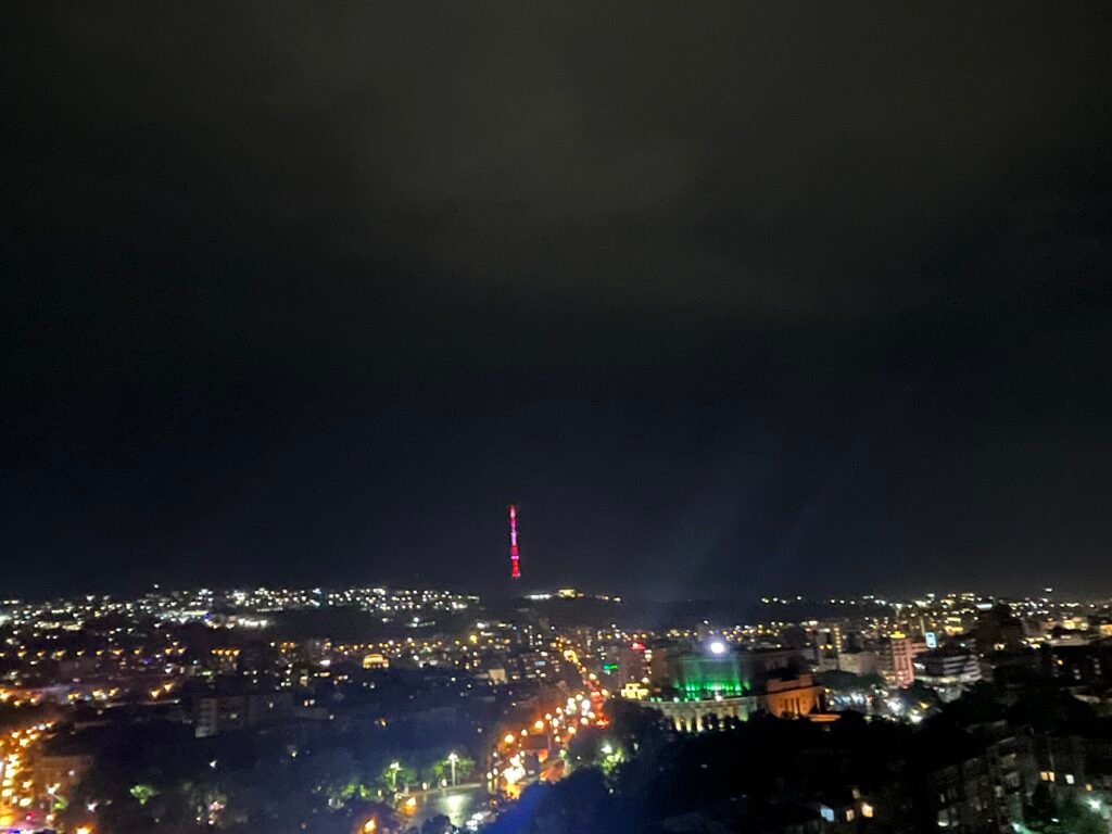 Central Yerevan at night with city lights