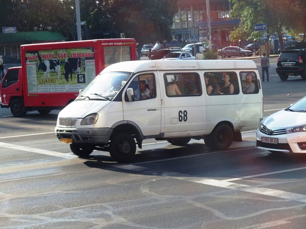 Marshrutka minibus on a street in Yerevan, Armenia