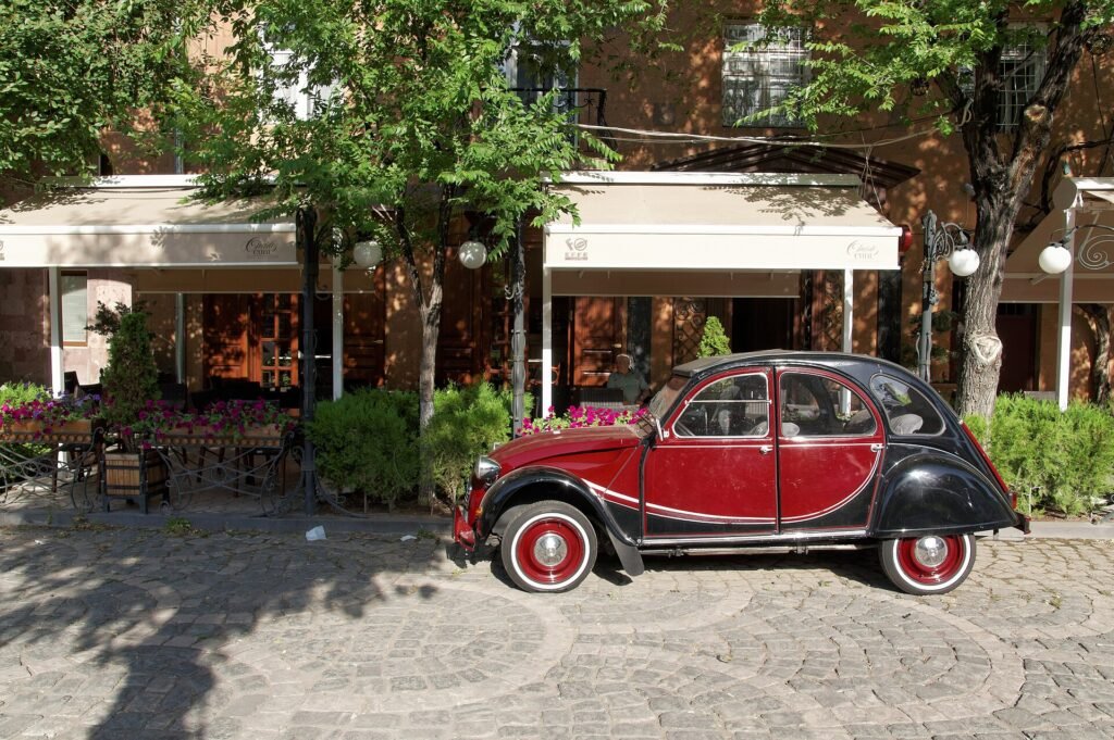 Outdoor cafe terrace near Tamanyan Square in central Yerevan, Armenia