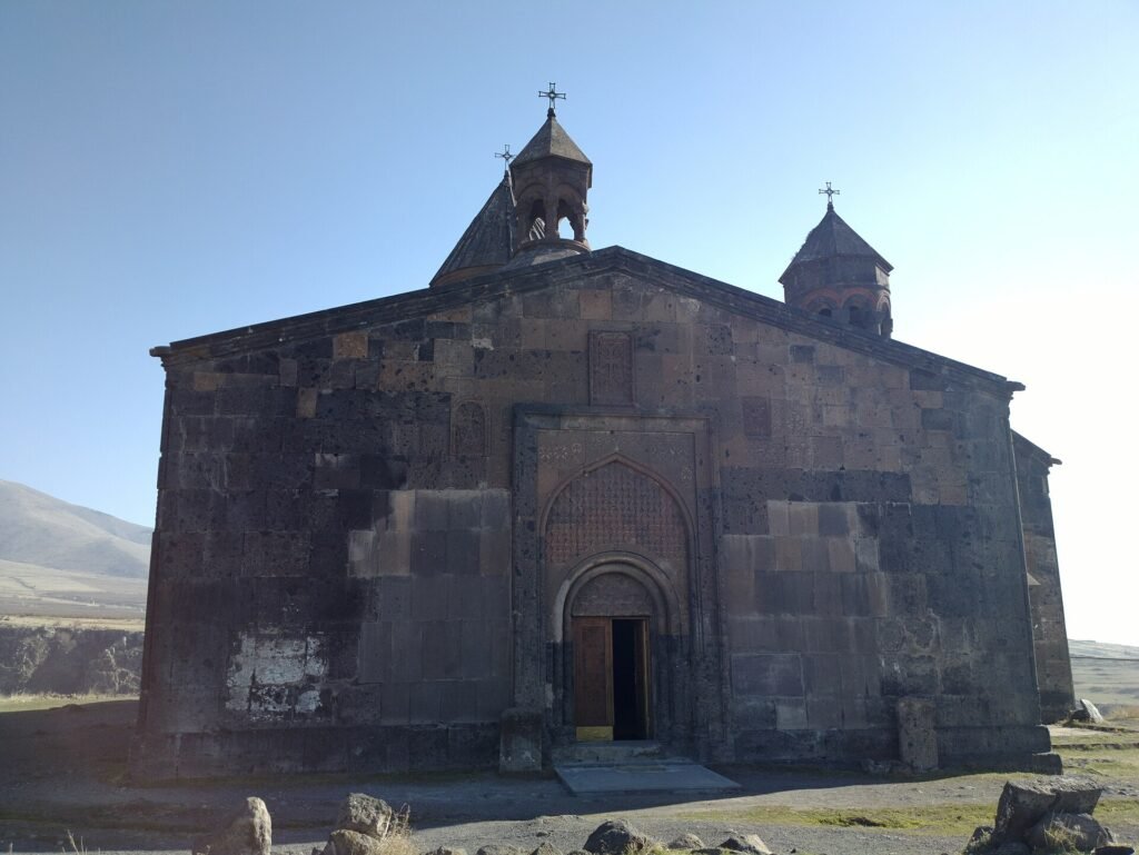 Saghmosavank monastery perched on the edge of the Kasagh river gorge, Armenia