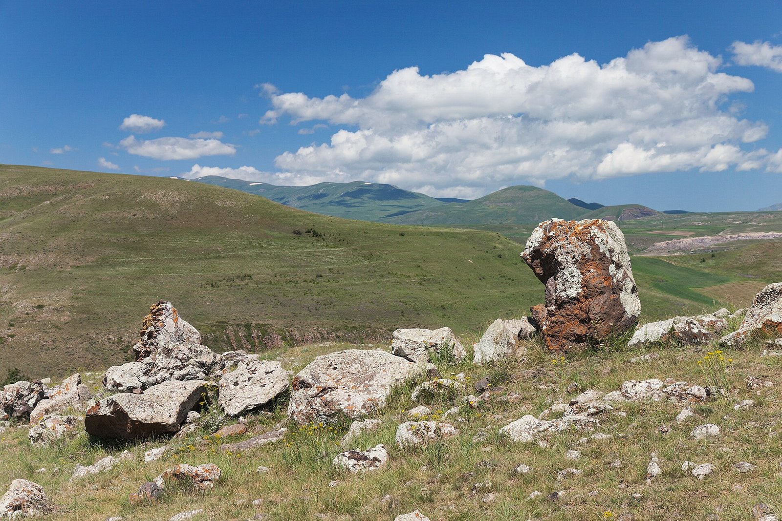 Standing stones of the prehistoric Zorats Karer (Karahunj) site in Syunik, Armenia