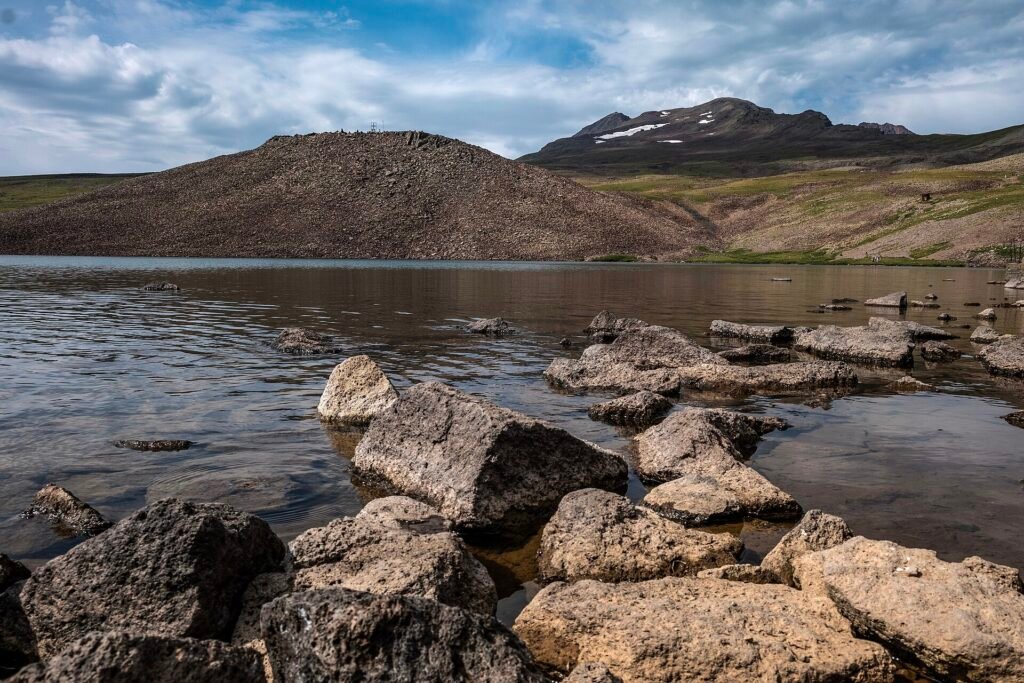 View from Lake Kari across the highlands to Mount Aragats, Armenia